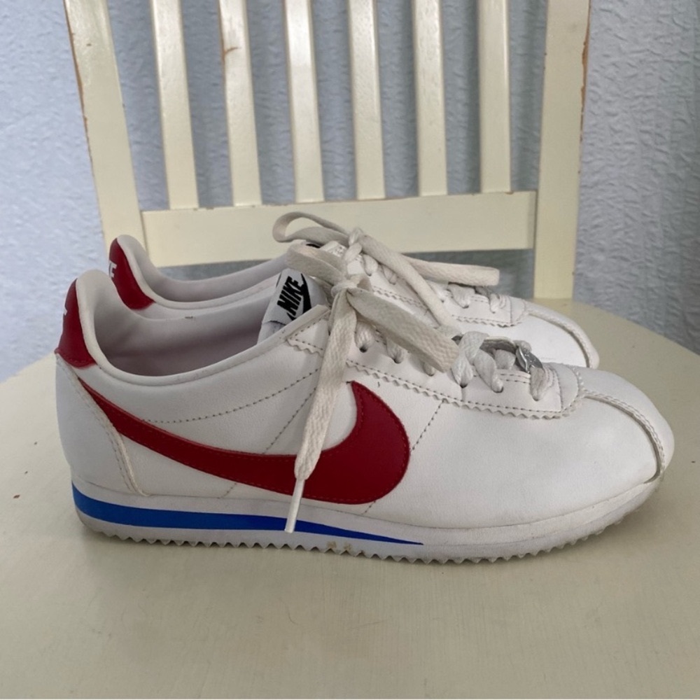 Nike White Cortez Sneakers with Red and Blue Accents Retro Classic